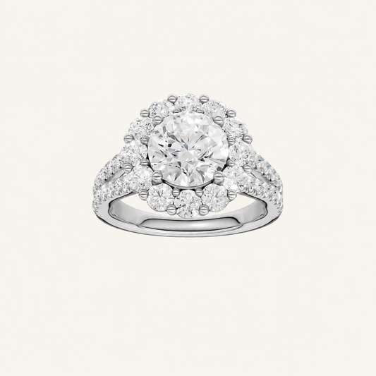 3.25CT Round Cut Certified Lab Grown Diamond Halo Side Stone Ring