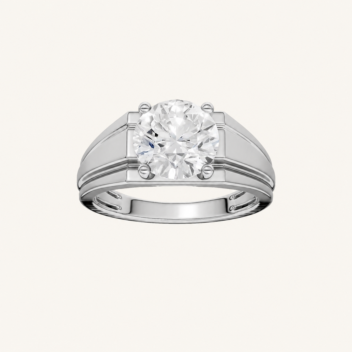 3CT Round Cut Certified Lab Grown Diamond Solitaire Men's Ring