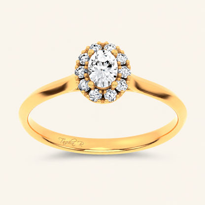 0.33CT Oval Cut Certified Lab Grown Diamond Promise Halo Side Stone Ring