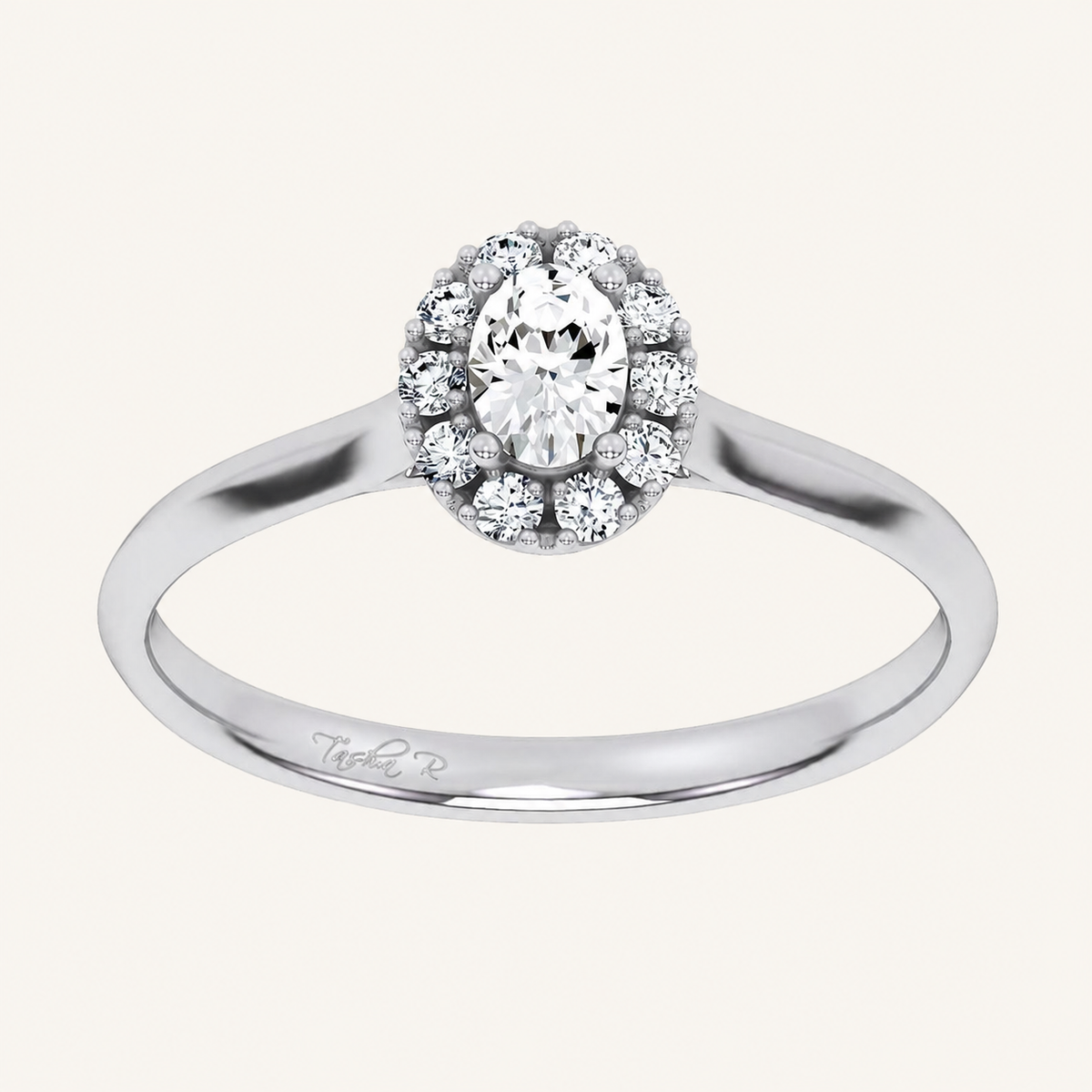 0.33CT Oval Cut Certified Lab Grown Diamond Promise Halo Side Stone Ring