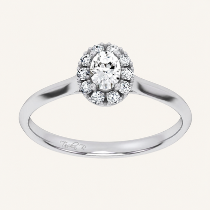0.33CT Oval Cut Certified Lab Grown Diamond Promise Halo Side Stone Ring