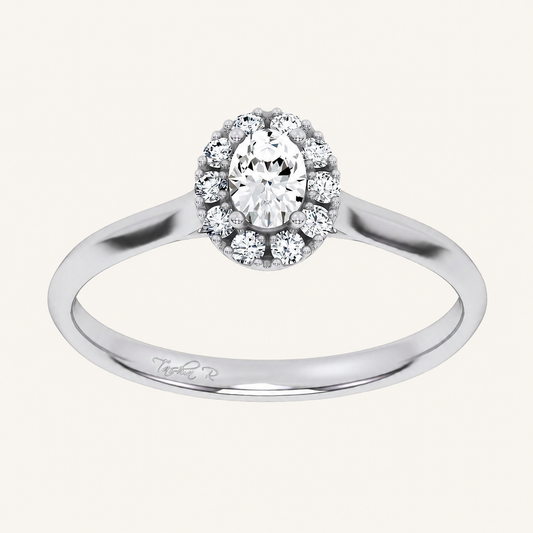 0.33CT Oval Cut Certified Lab Grown Diamond Promise Halo Side Stone Ring