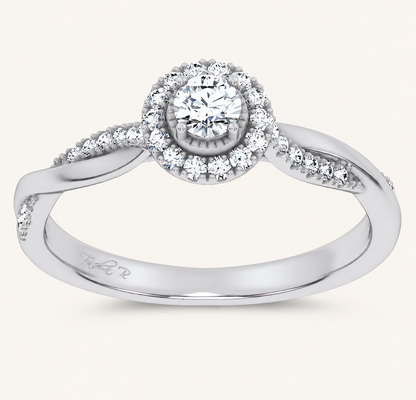 0.33CT Round Cut Certified Lab Grown Diamond Halo Side Stone Ring