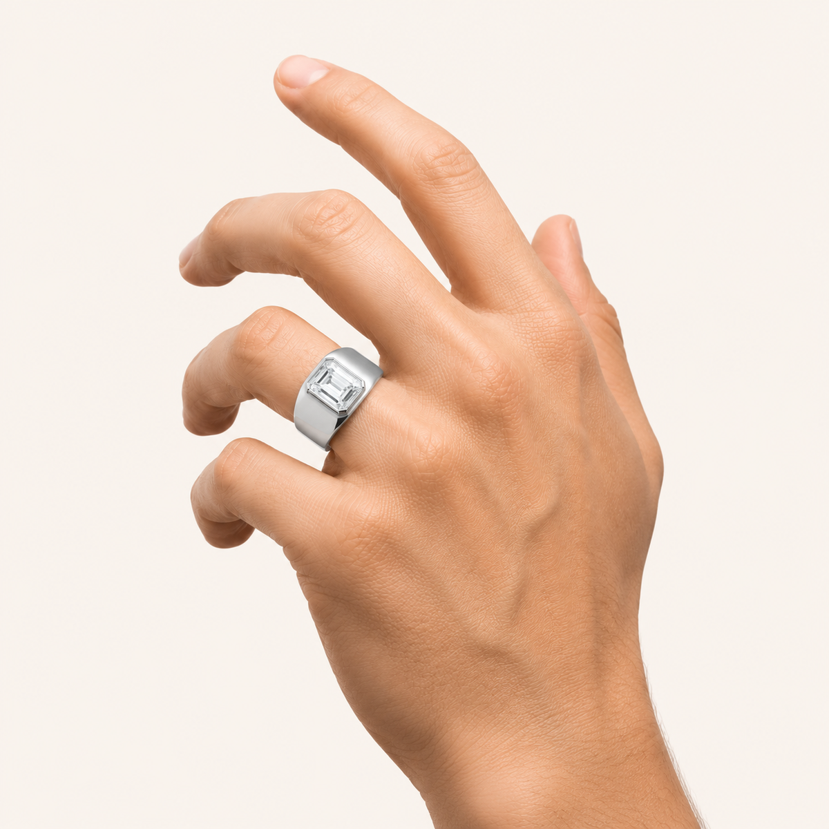 3CT Emerald Cut Lab Grown Diamond Solitaire East West Men's Ring