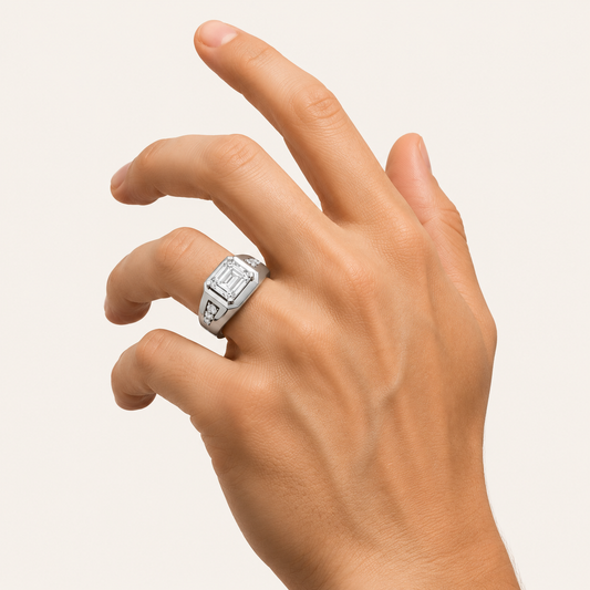 3.50 CT Emerald Cut Lab Grown Diamond Side Stone Men's Ring