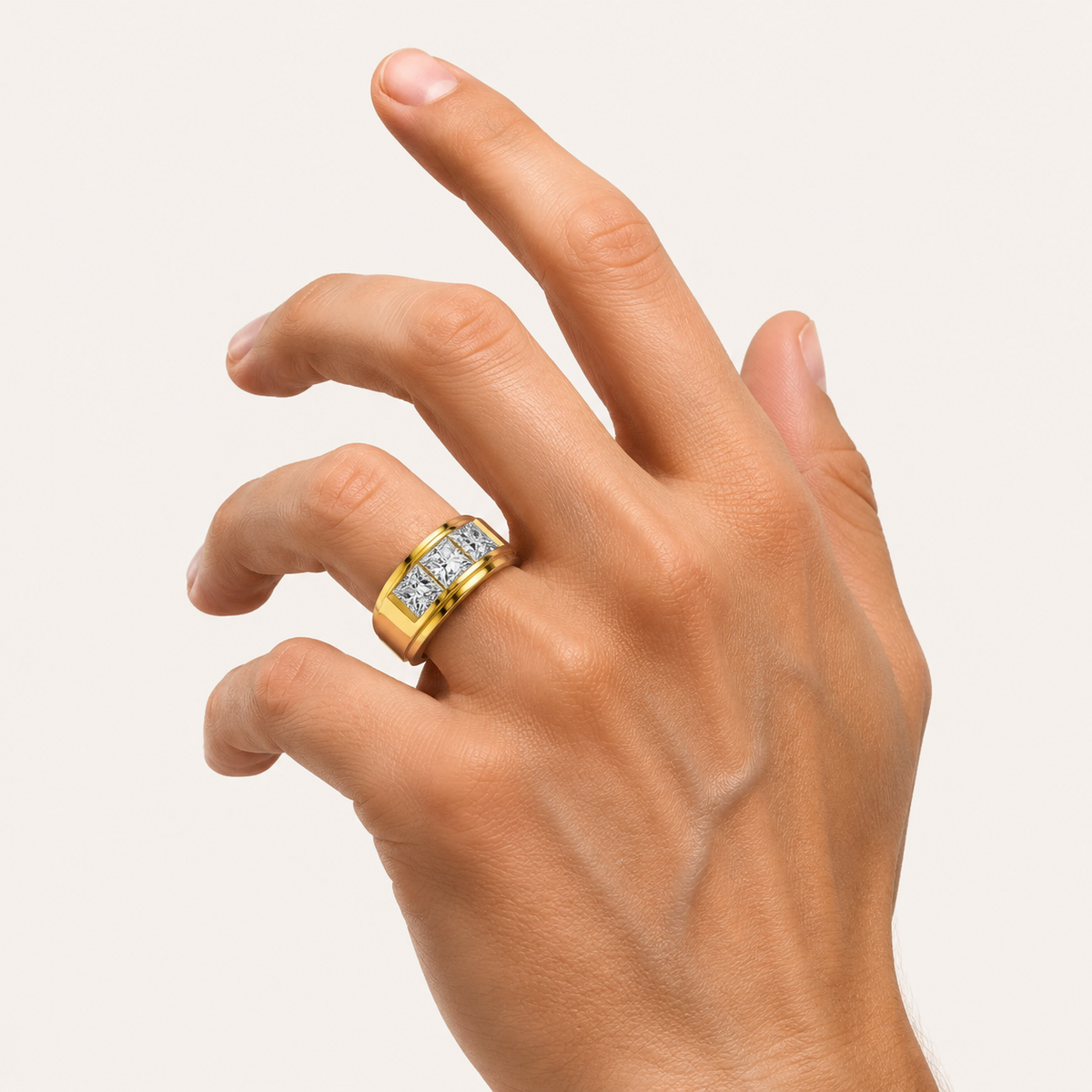3.00 CT Princess Cut Lab Grown Diamond Three Stone Men's Ring