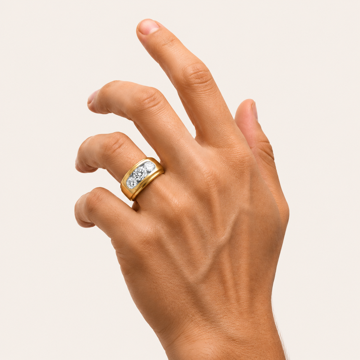 3CT Round Cut Lab Grown Diamond Three Stone Men's Ring