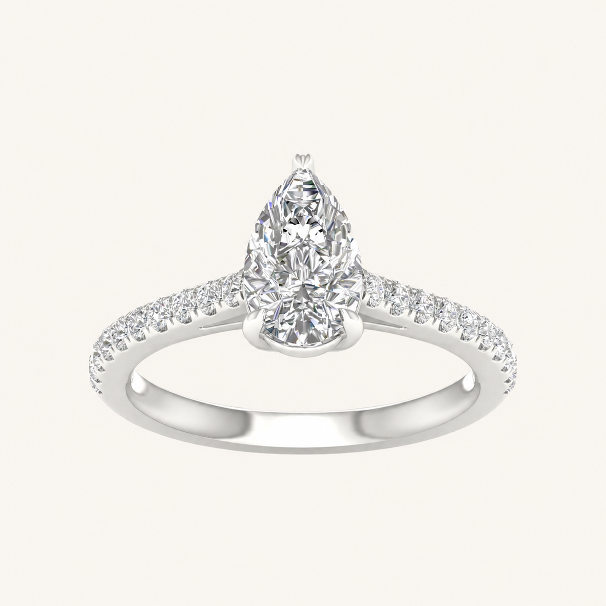 1.25CT Pear Cut Lab Grown Diamond Side Stone Ring