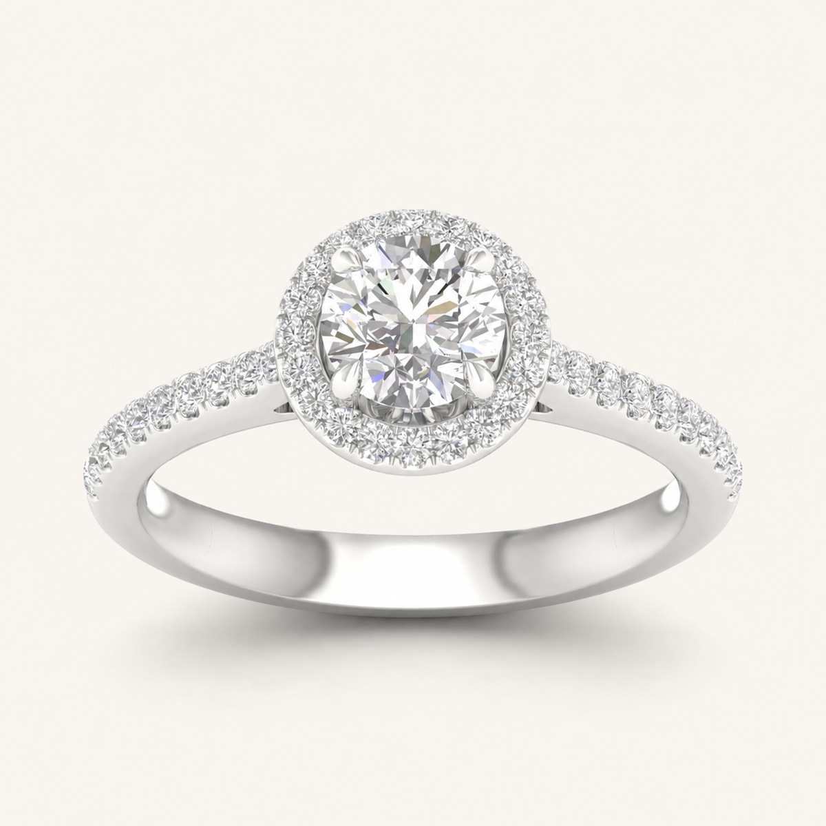 1.25CT Round Cut Lab Grown Diamond Halo Side Stone Ring