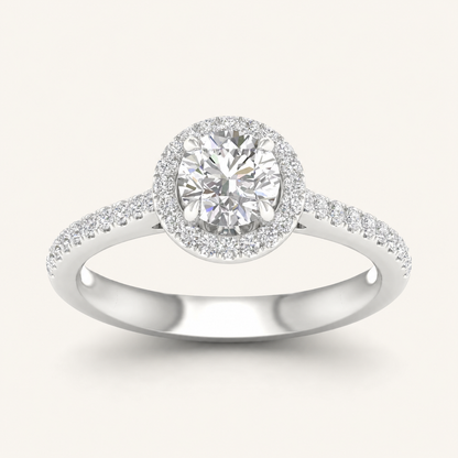 1.25CT Round Cut Lab Grown Diamond Halo Side Stone Ring