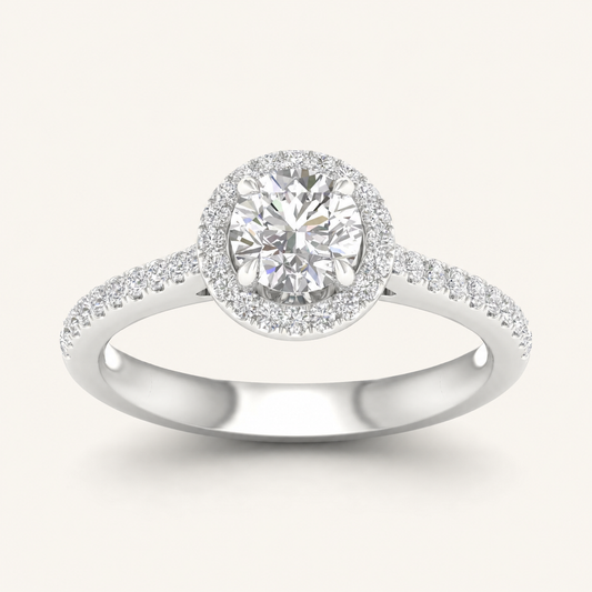 1.25CT Round Cut Lab Grown Diamond Halo Side Stone Ring
