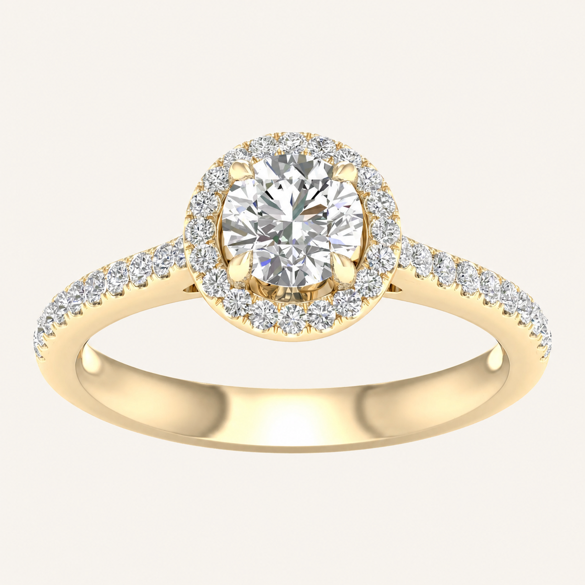 1.25CT Round Cut Lab Grown Diamond Halo Side Stone Ring