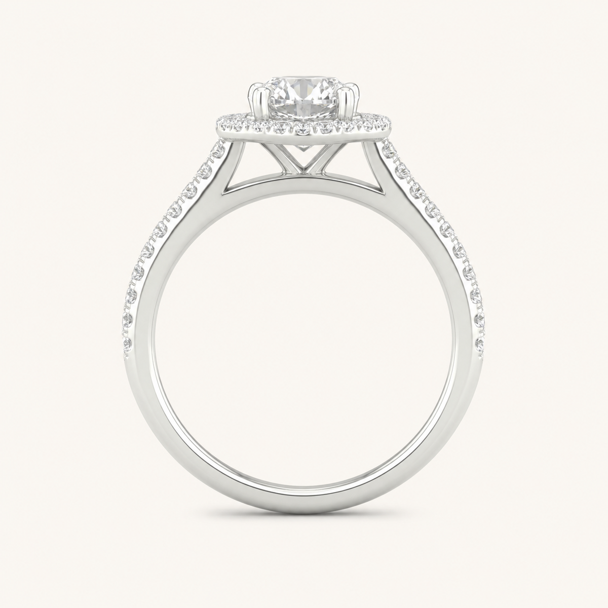 1.25CT Round Cut Lab Grown Diamond Halo Side Stone Ring
