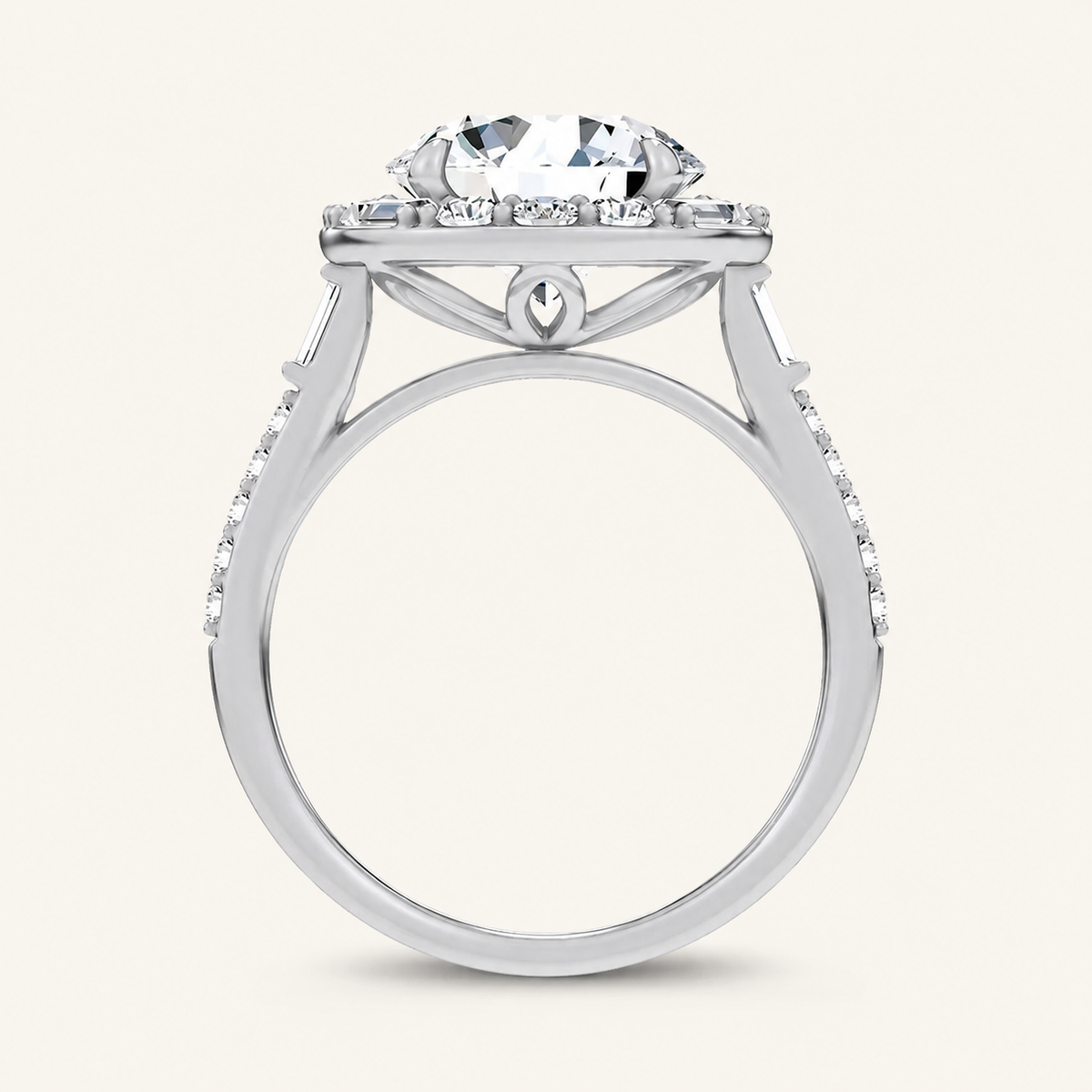 3.63CT Round Cut Certified Lab Grown Diamond Halo Side Stone Ring