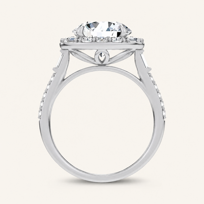 3.63CT Round Cut Certified Lab Grown Diamond Halo Side Stone Ring