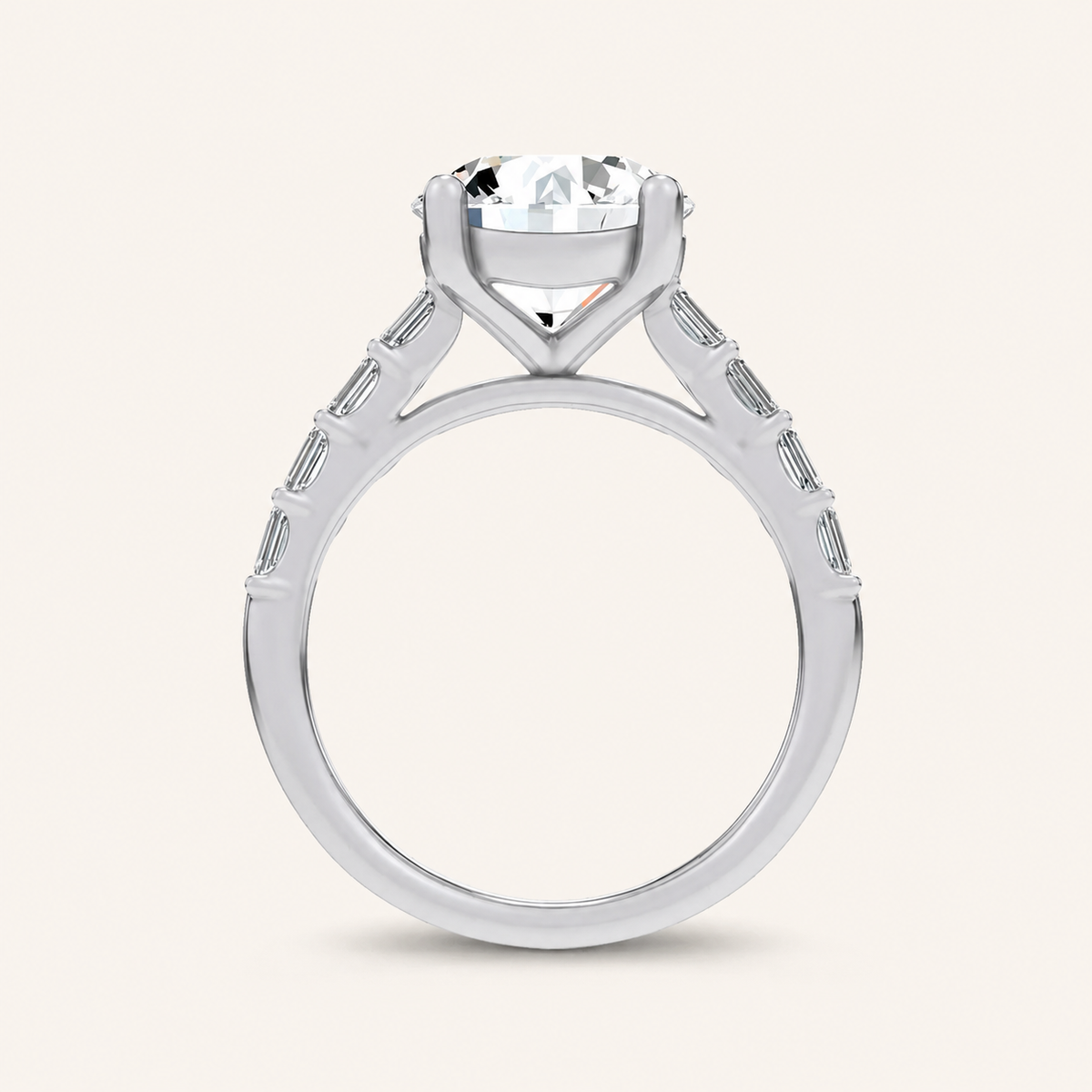 3.64CT Round Cut Certified Lab Grown Diamond Side Stone Ring