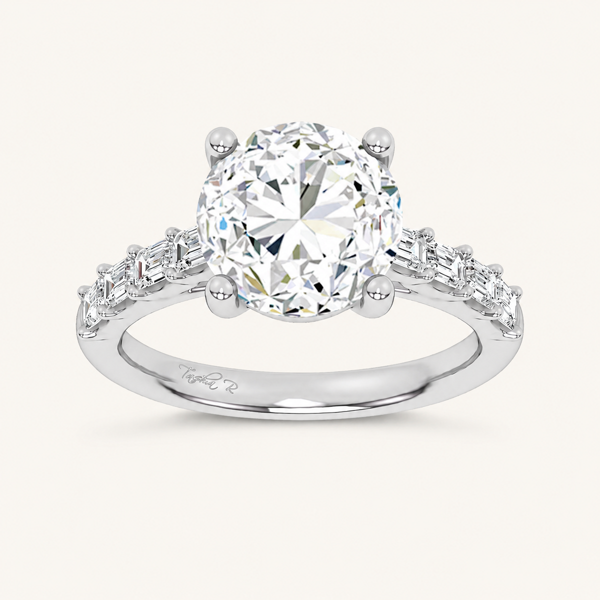 3.64CT Round Cut Certified Lab Grown Diamond Side Stone Ring