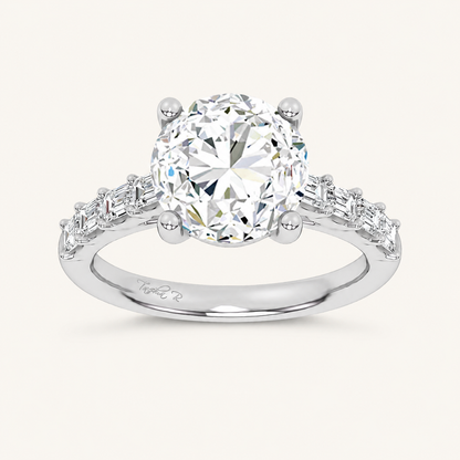 3.64CT Round Cut Certified Lab Grown Diamond Side Stone Ring