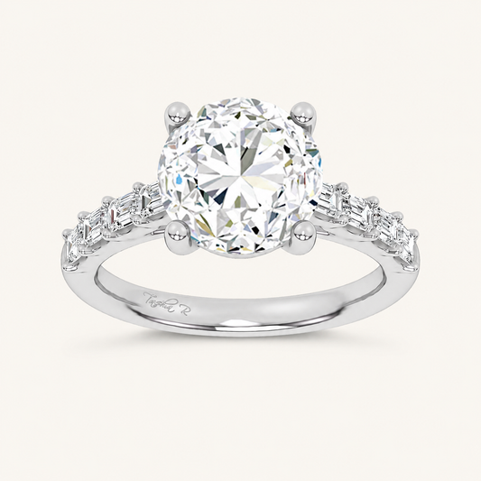 3.64CT Round Cut Certified Lab Grown Diamond Side Stone Ring
