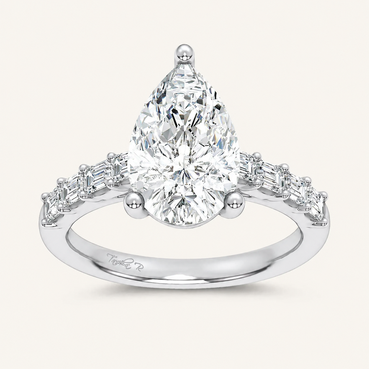 3.64CT Pear Cut Certified Lab Grown Diamond Side Stone Ring