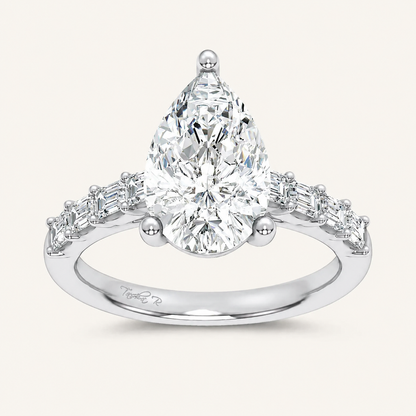 3.64CT Pear Cut Certified Lab Grown Diamond Side Stone Ring