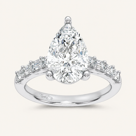 3.64CT Pear Cut Certified Lab Grown Diamond Side Stone Ring