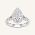 1.25CT Pear Cut Lab Grown Diamond Double Halo Side Stone Ring