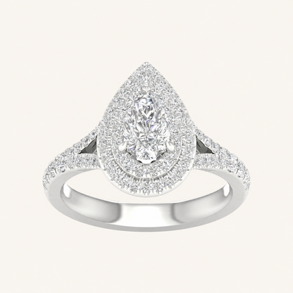 1.25CT Pear Cut Lab Grown Diamond Double Halo Side Stone Ring