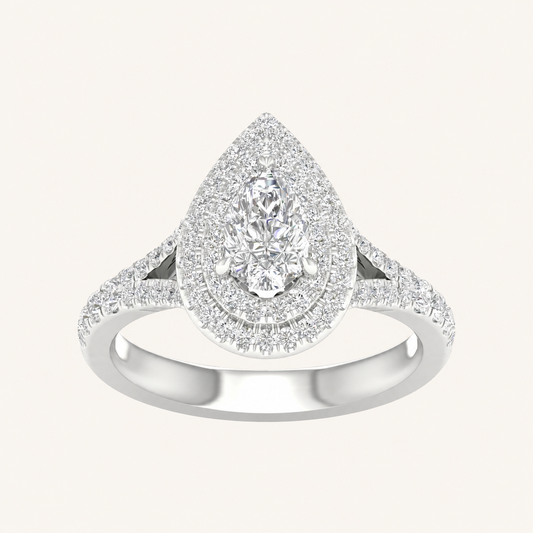 1.25CT Pear Cut Lab Grown Diamond Double Halo Side Stone Ring