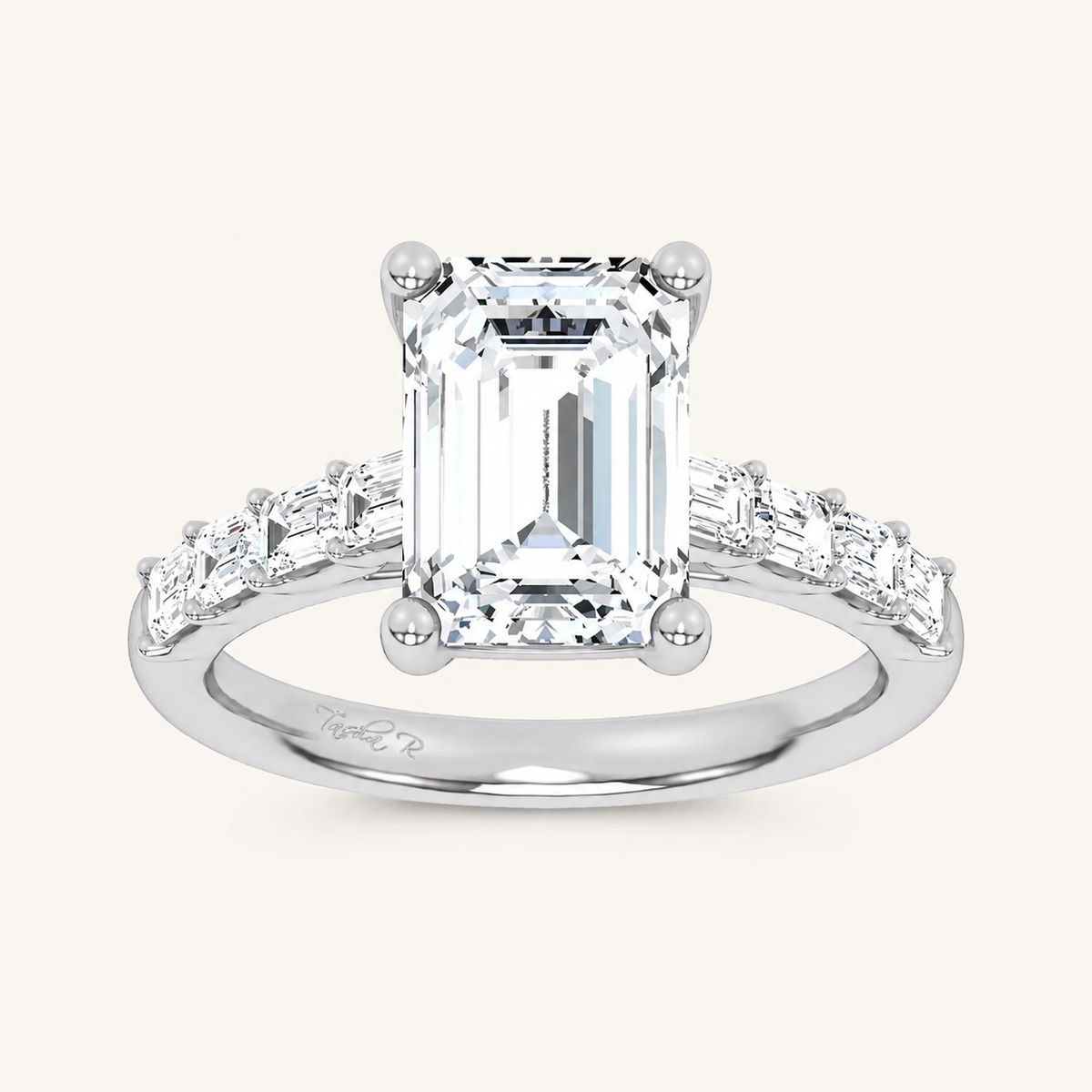 3.64CT Emerald Cut Certified Lab Grown Diamond Side Stone Ring