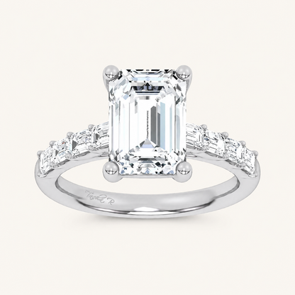 3.64CT Emerald Cut Certified Lab Grown Diamond Side Stone Ring