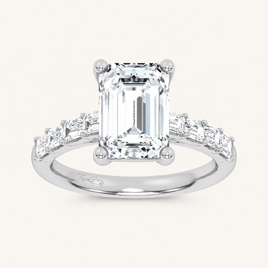 3.64CT Emerald Cut Certified Lab Grown Diamond Side Stone Ring