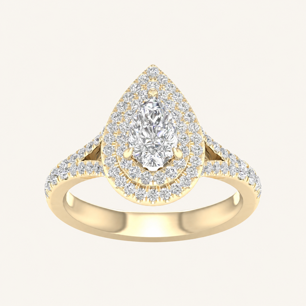1.25CT Pear Cut Lab Grown Diamond Double Halo Side Stone Ring