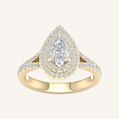 1.25CT Pear Cut Lab Grown Diamond Double Halo Side Stone Ring