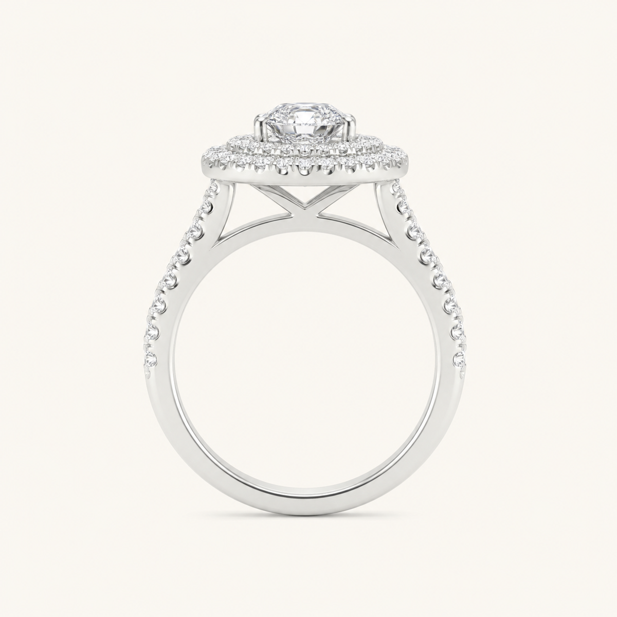 1.25CT Pear Cut Lab Grown Diamond Double Halo Side Stone Ring
