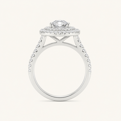 1.25CT Pear Cut Lab Grown Diamond Double Halo Side Stone Ring