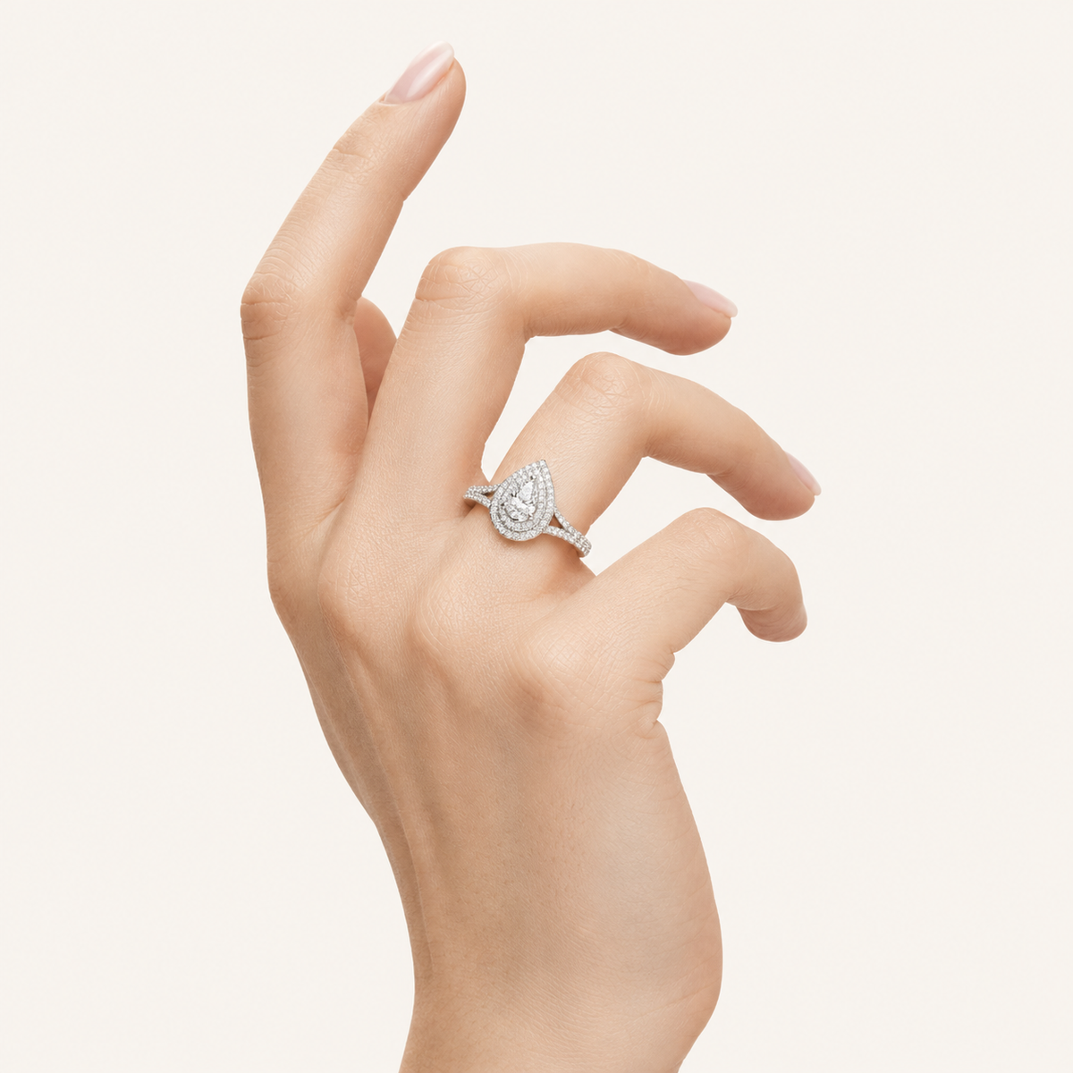 1.25CT Pear Cut Lab Grown Diamond Double Halo Side Stone Ring