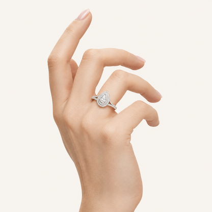 1.25CT Pear Cut Lab Grown Diamond Double Halo Side Stone Ring