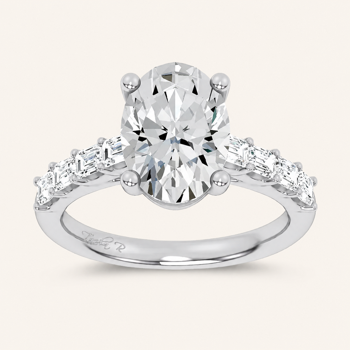 3.6CT Oval Cut Certified Lab Grown Diamond Side Stone Ring