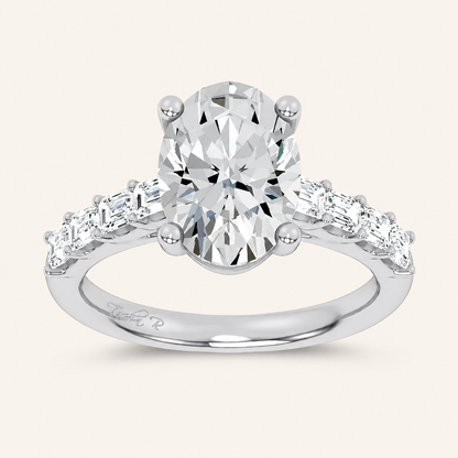 3.6CT Oval Cut Certified Lab Grown Diamond Side Stone Ring