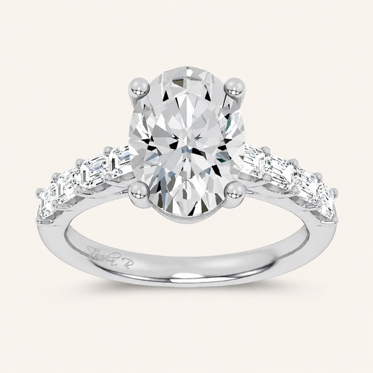 3.6CT Oval Cut Certified Lab Grown Diamond Side Stone Ring