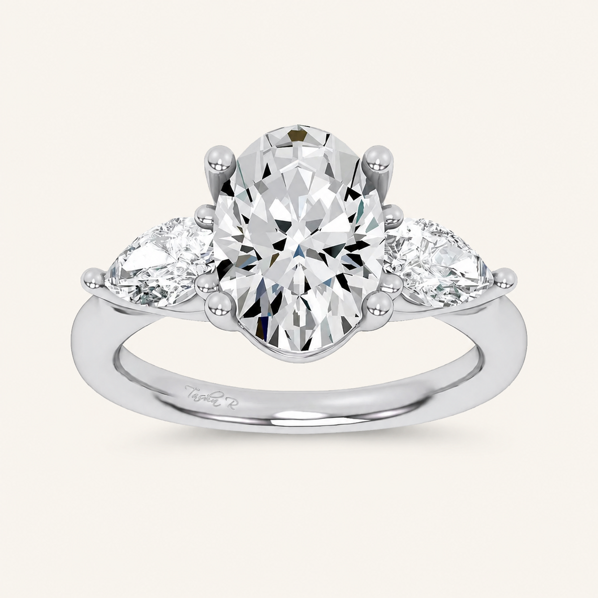 3.8CT Oval Cut Certified Lab Grown Diamond Three Stone Ring