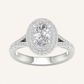 1.25CT Oval Cut Lab Grown Diamond Double Halo Side Stone Ring