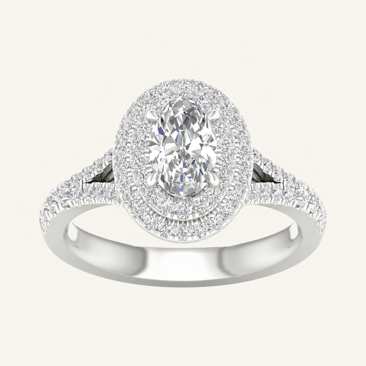 1.25CT Oval Cut Lab Grown Diamond Double Halo Side Stone Ring