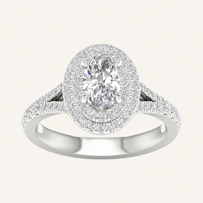 1.25CT Oval Cut Lab Grown Diamond Double Halo Side Stone Ring