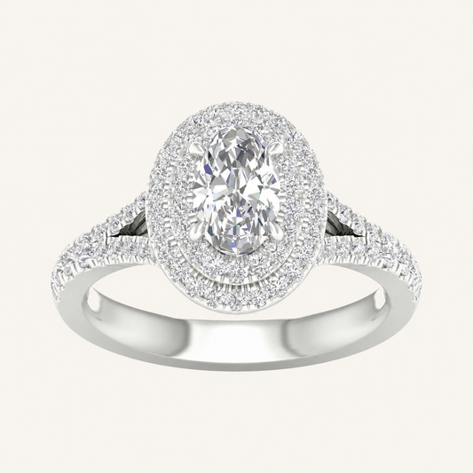 1.25CT Oval Cut Lab Grown Diamond Double Halo Side Stone Ring