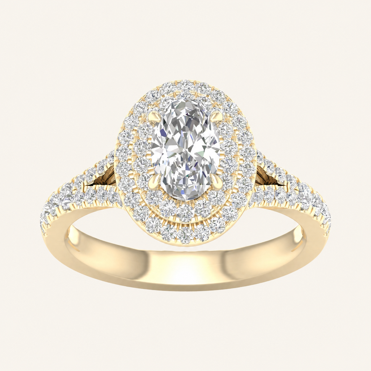 1.25CT Oval Cut Lab Grown Diamond Double Halo Side Stone Ring