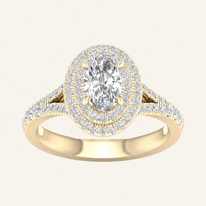 1.25CT Oval Cut Lab Grown Diamond Double Halo Side Stone Ring