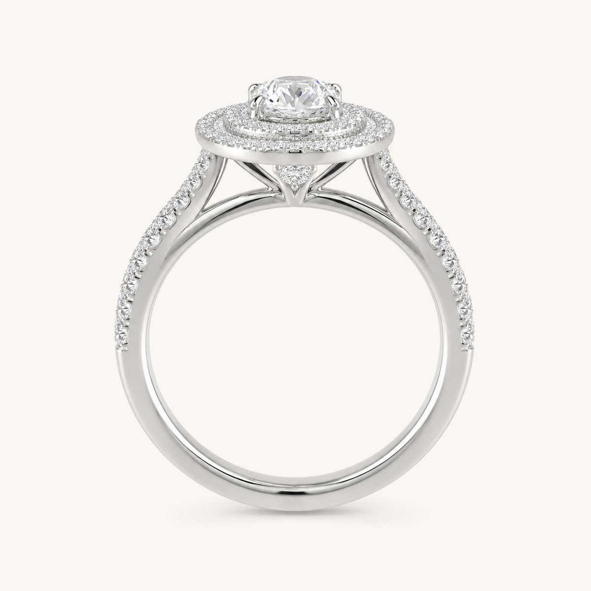 1.25CT Oval Cut Lab Grown Diamond Double Halo Side Stone Ring
