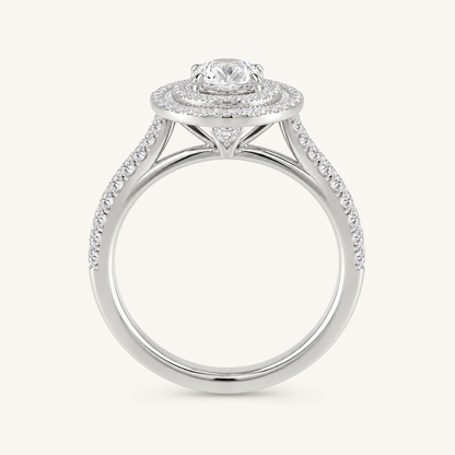 1.25CT Oval Cut Lab Grown Diamond Double Halo Side Stone Ring